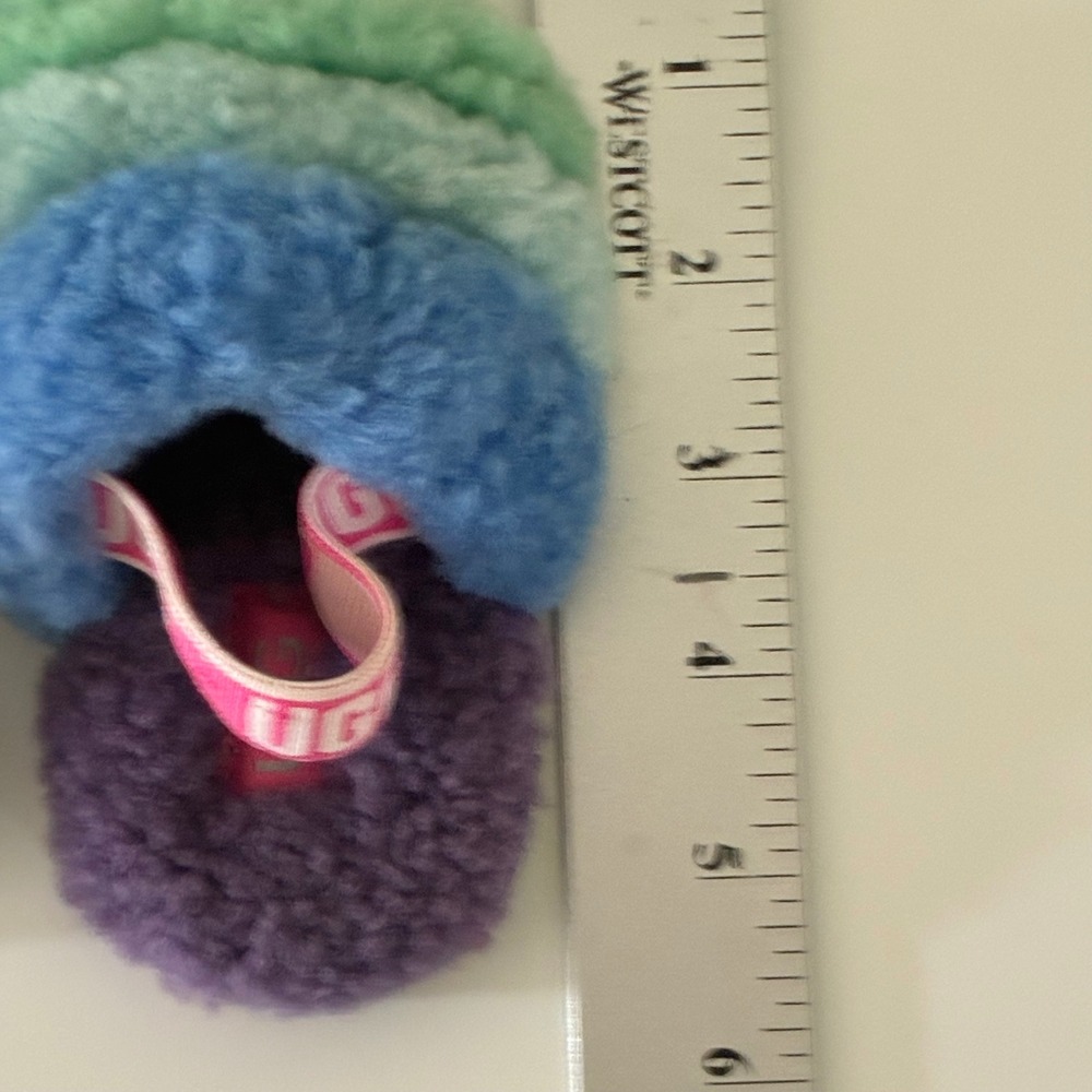 UGG Toddler Size 6 Fluff Yeah Slide Kids Multi-Color Striped Sheepskin Slippers - Picture 7 of 10